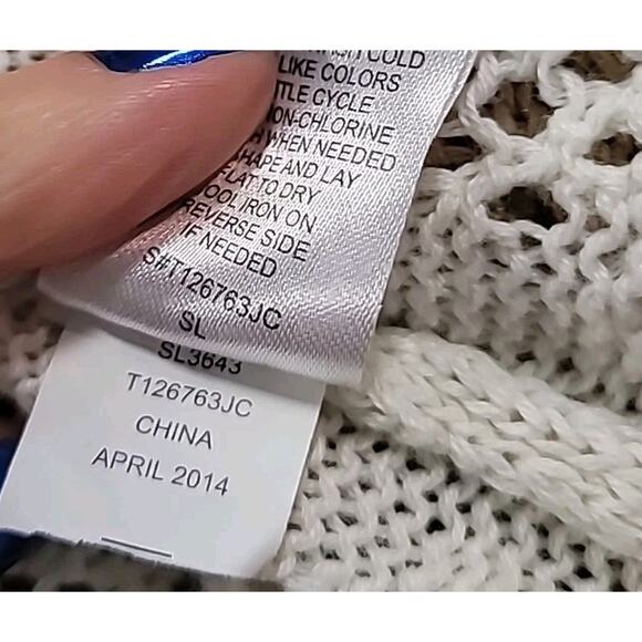 Romantic Boho Crochet Cardigan Poncho – Tan & White Stripe – Size Large - Picture 6 of 8